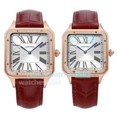 TW Factory Replica Cartier Santos-Dumont Rose Gold Couple Watches